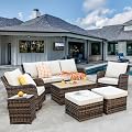 MEISSALIVVE 7 Pieces Patio Furniture Set with Swivel Chair, Outdoor Patio Conversation Set, Patio Sectional Furniture Set with 2 Swivel Rocker Patio Chair and Sofa, 2 Ottomans and Coffee Table (Brown)