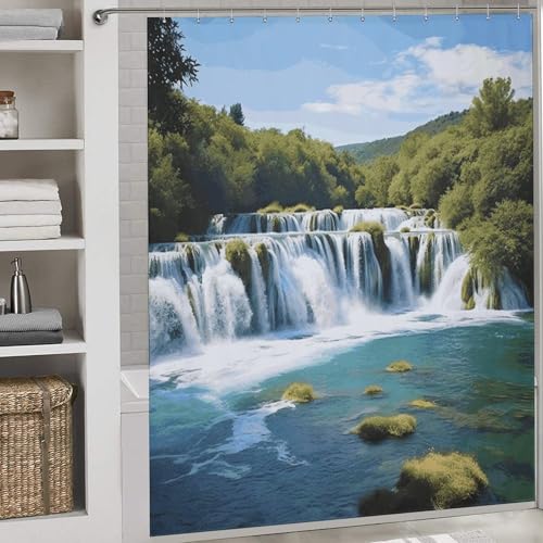 Rideau de douche polyester imprimé cascade rivière Krka 12 crochets - 4