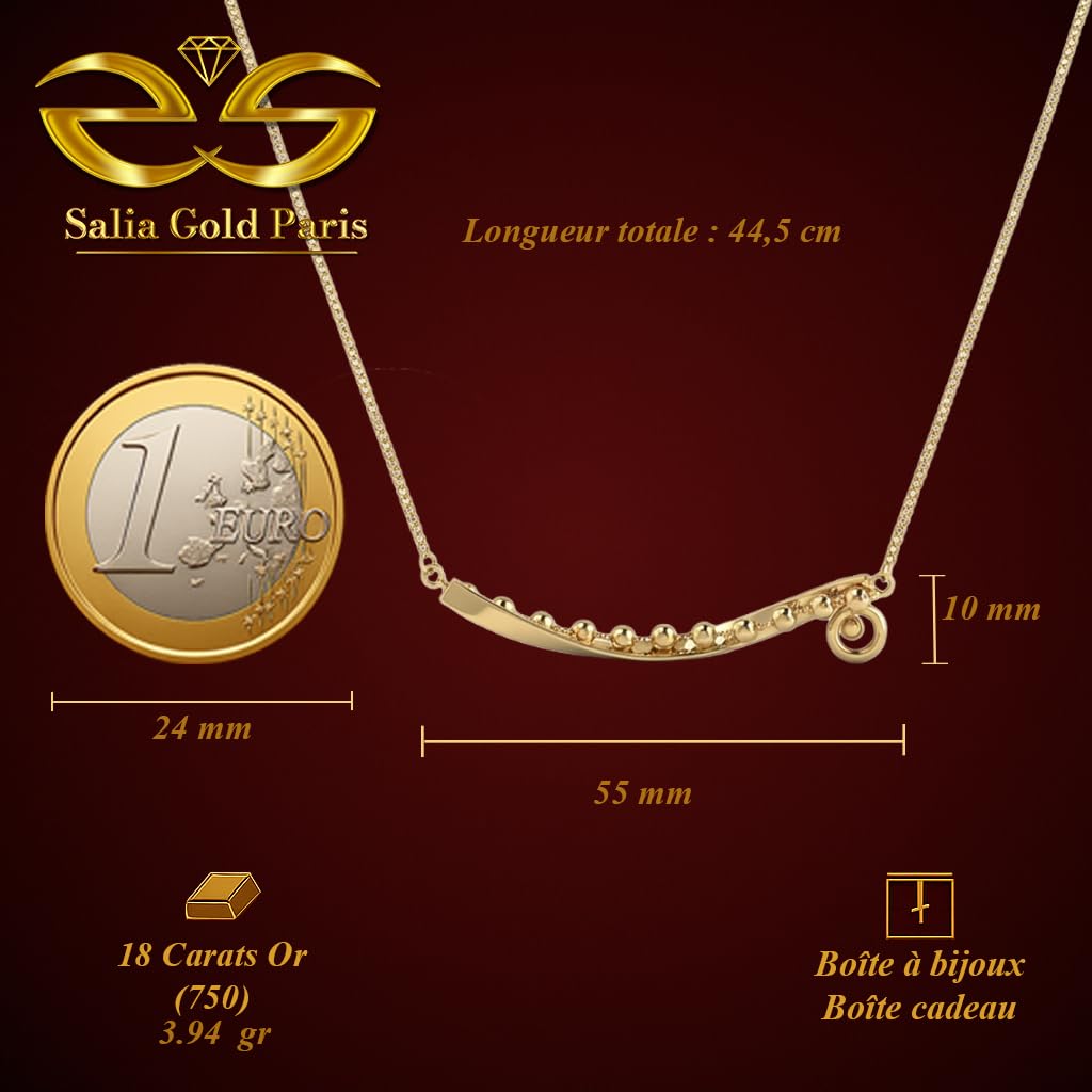 Collar de oro amarillo de 18 quilates, onda de mar con gotas de agua, cadena de cable 44,5 cm, 3,94 gr