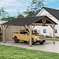 13‘x15’ Outdoor Patio Wooden Gazebo - Cedar Solid Wood Gazebo with Galvanized Steel Roof, Wooden Frame, Pavilion for Lawns, Beach, Patio, Garden (13X15FT)