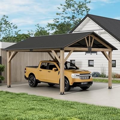 13‘x15’ Outdoor Patio Wooden Gazebo - Cedar Solid Wood Gazebo with Galvanized Steel Roof, Wooden Frame, Pavilion for Lawns, Beach, Patio, Garden (13X15FT)