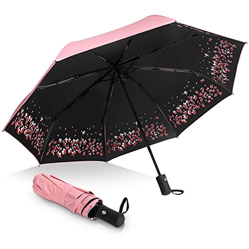 Sakura Umbrella-Windproof Anti Rain/Sun,Cherry Blossom Folding Umbrella (Pink)