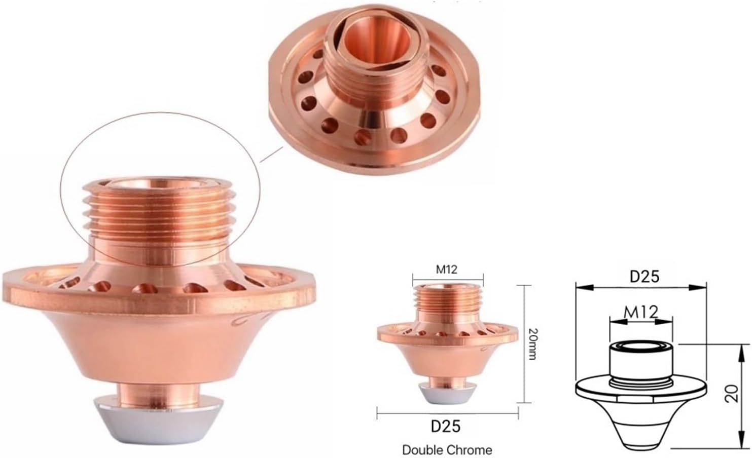 D25 H20 M12 Water Cooled High Speed Single Double Layercutting Copper Nozzle 1Pcs