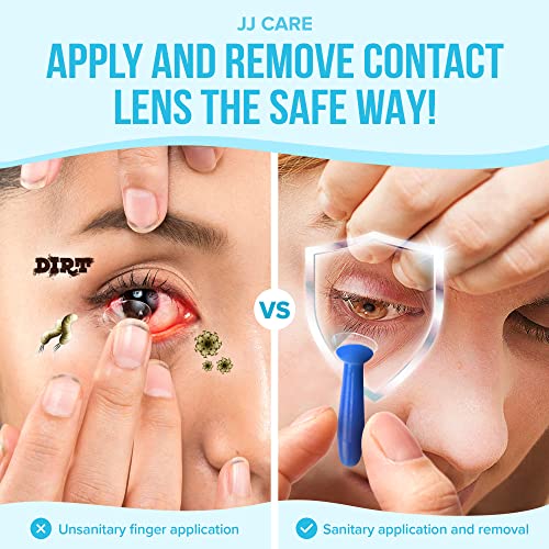 JJ CARE Contact Lens Applicator - Bundle Pack, Contact Lens Remover for Hard Lenses, Eye Contact Plunger for Hard Contacts, Contact Removal Tool for Permeable Gas Lenses w/Mirror & Contact Lens Case