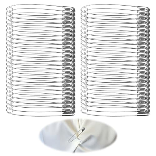 50 Pièces Épingle à Nourrice 45mm, Épingles de Sûreté en Métal Argenté Résistantes à la Rouille, Grosse Epingle a Nourrice pour Couture, Vêtements,...