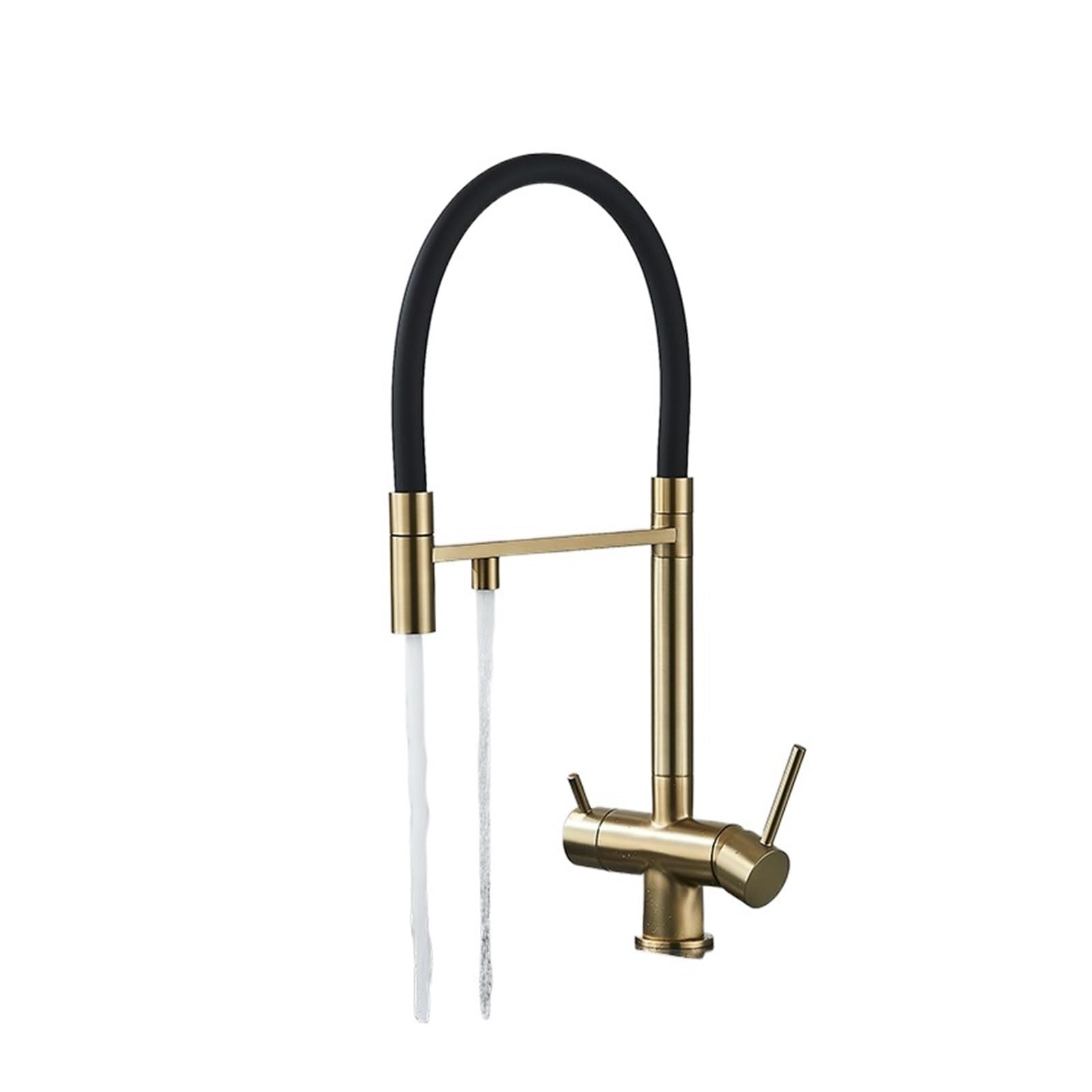 CZYWKDDPP Kitchen Tap, Water Filter Faucet Dual Spout Pure Drinking Mixer Tap，Rotation Purification Feature Taps Crane(Gold A)