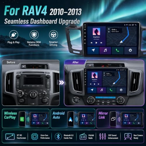 Image of 8core 6+128GB Android Car Radio Stereo for Toyota RAV4 2013-2018: 10.2 inch 1280 * 800 Touchscreen Wireless Carplay Android Auto Backup Camera Mirror Link GPS Bluetooth 5G WiFi FM DSP RDS