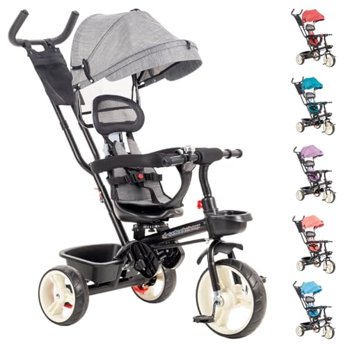 Triciclos, Toy SELECTSHOP Triciclo Para Bebe 4 En 1 Triciclo Montable De 10 A 4 Años Carriola Montable Con Sombrilla Para Sol Silla Ajustable Carrito de Paseo Transformable...