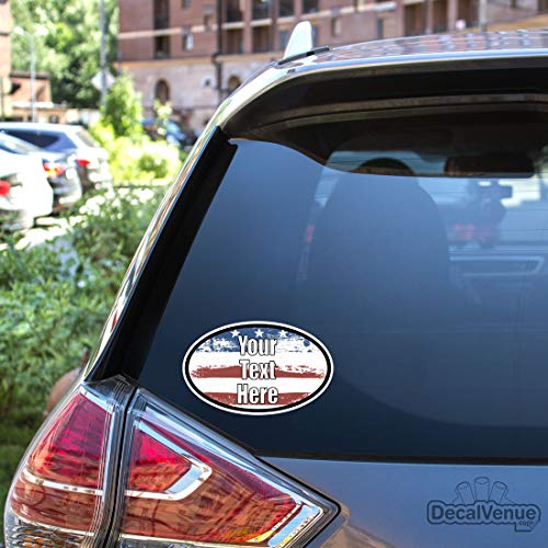 Image of Personalized Oval Vinyl Bumper Stickers (3 Pack) (6 inch - USA Custom Text 3 Lines)