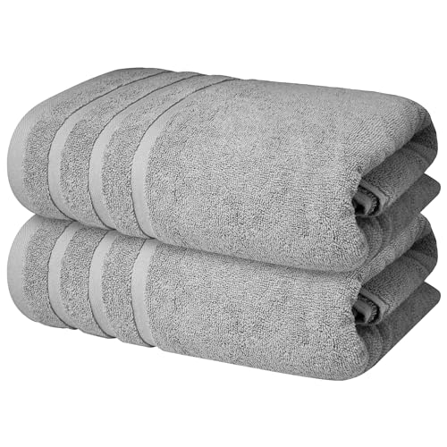 Infinitee Xclusives Premium Cotton Bath Towels Set of 2 (70 cm x 140 cm) Soft Highly Absorbent Quick Dry Towels - Perfect Towels for Bathroom Gym Spa & Hotel (Grey)