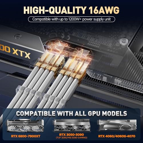 AsiaHorse 16AWG PSU Cable Extension Kit, Sleeved Custom Mod GPU PC Audio Video Power Supply Soft Braided Cables with Comb Kit, 24P/8P to 6+2P/ 8P to 4+4P 30CM