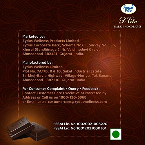 Image of Sugar Free D'lite Rich Cocoa Dark Chocolate Bar, 80 Grams (Pack Of 3)