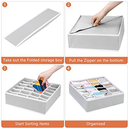 Miniatura 5 de Cgboom Organizadores De Cajones, 24 Celdas Plegable Cajas De Almacenamiento, Cajas Organizadoras Para Calcetines, Bragas, Corbata, Pañuelos Accesorios 2 Paquetes,Gris
