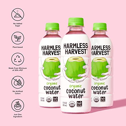 Harmless Harvest Organic Coconut Water Drink, Hydration With Natural Electrolytes, No Sugar Added, Fair For Life Certified, Pure Coconut Water 12 Fl Oz (Pack Of 24) #TOP3
