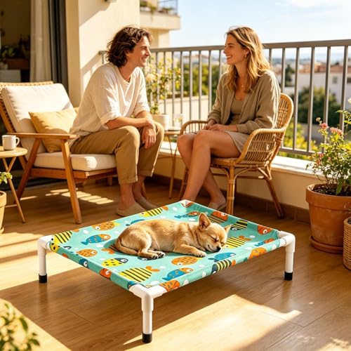 Cama elevada para perros portátil solución contra suelo caliente y suciedad en camping 3
