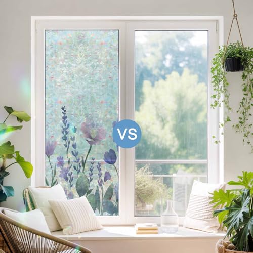 Película para ventana decorativa con flores acuareladas 23.6 x 59 in miniatura 4
