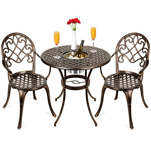 Best Choice Products Cast Aluminum Outdoor Patio Bistro Table Set for Backyard, Garden, Porch, Deck w/ Attached Ice Bucket, 2 Chairs - Copper Best Choice Products Cast Aluminum Outdoor Patio Bistro Table Set for Backyard, Garden, Porch, Deck w/ Attached Ice Bucket, 2 Chairs - Copper