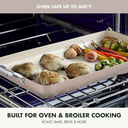 GreenPan 18" x 11" Double Burner Griddle Pan, Hard Anodized Healthy Ceramic Nonstick PFAS-Free, Stainless Steel Handles, Stovetop Cooking, Dishwasher Safe, Oven & Broiler Safe Cookware, Taupe by GreenPan - Image 3