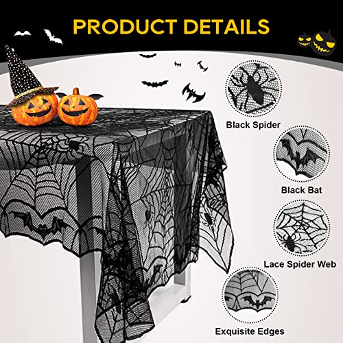 Ezakka Halloween Table Cloth, Spider Webs Tablecloths Black Tablecloth Lace Fabric Table Cloths Spooky Table Cover For Rectangle Tables For Parties Gothic Halloween Home Decorations, 48X96 Inch #TOP2