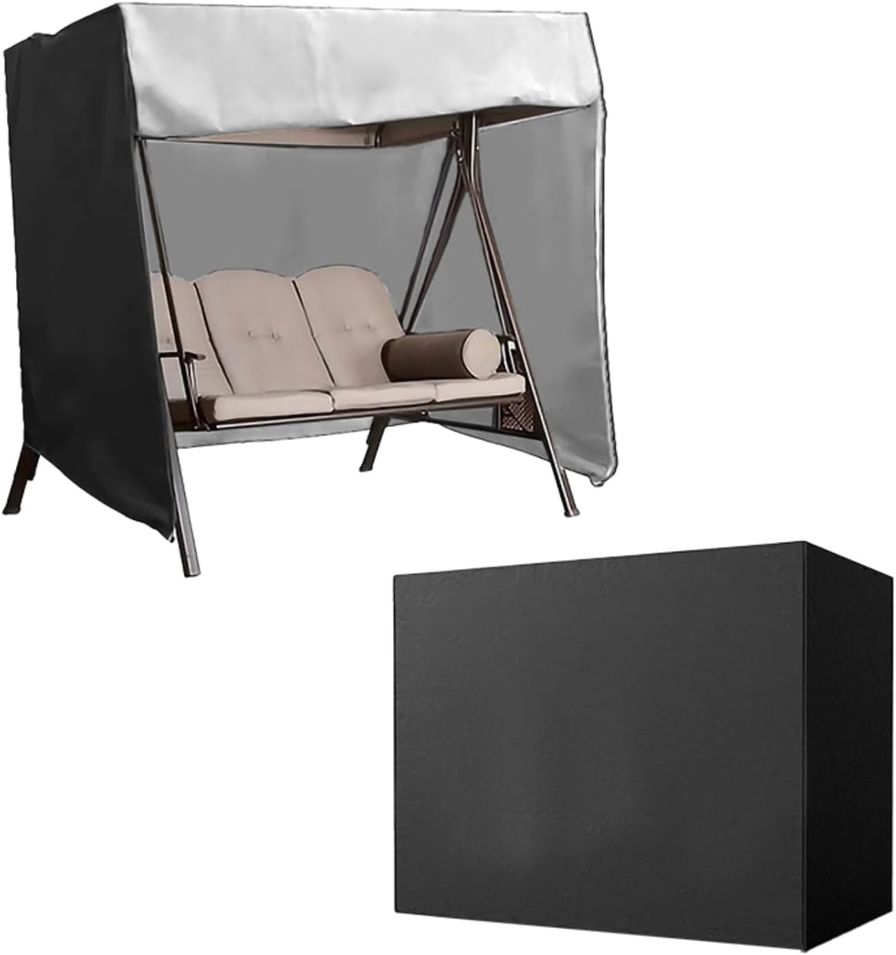 Outdoor Swing Cover 3 Seater Hammock Cover, Waterproof Patio Bench Cover for 87 inch Garden Glider Swing Canopy Black (420DOxford--Black, 79*55*71 Inches)