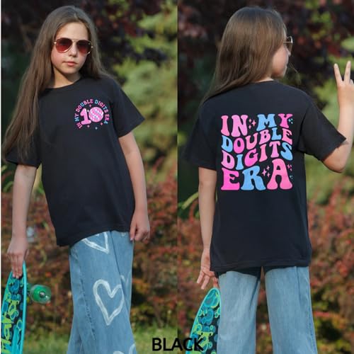 Image of IZYJOY in My Double Digits Era Shirts Girls 10th Birthday T-Shirts 10 Years Old Birthday Party Short Sleeve Summer Tee Tops