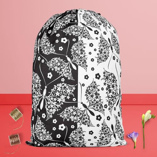 Image of ArtzFolio Butterflies & Flowers | Reusable Sack Bag | Bag for Gym, Storage, Vegetable & Travel