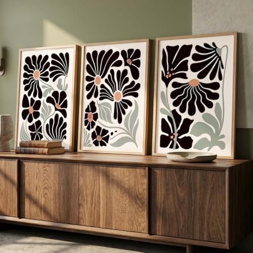 Image of kotart Abstract Botanical Art Home Decoration Painting | Floral Paintings With Frame For Living Room Bed Room Hotel Wall Decor Digital Reprint Set of 3 (14x20 Inch)