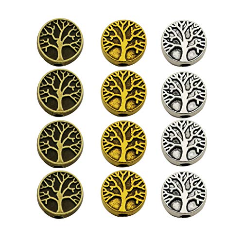 75pcs Antique Silver Bronze Gold Mixed Tree of Life Loose Spacer Bead,Craft Supplies Charms Pendants for Jewelry Findings Making Accessory for DIY Bracelet Necklace (M229)
