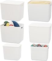 Vista 1 de Yishyfier Cestas de almacenamiento de plástico con tapas, contenedor organizador de almacenamiento blanco, contenedores para estantes, cajones