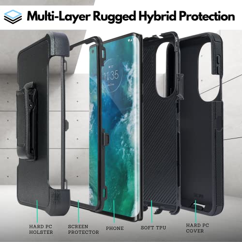 Cbus Wireless Belt Clip Case For Motorola Edge Plus (2022) With Built-In Screen Protector + Holster (Black) #TOP2