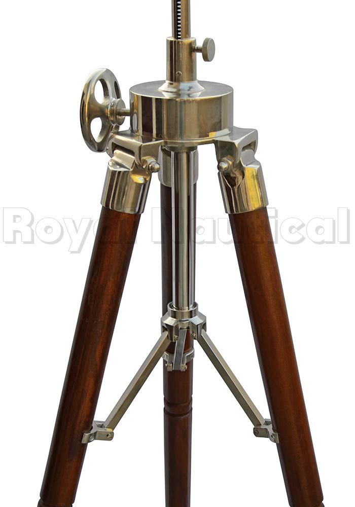 Support de lampe vintage en bois avec trépied réglable en teck Argenté