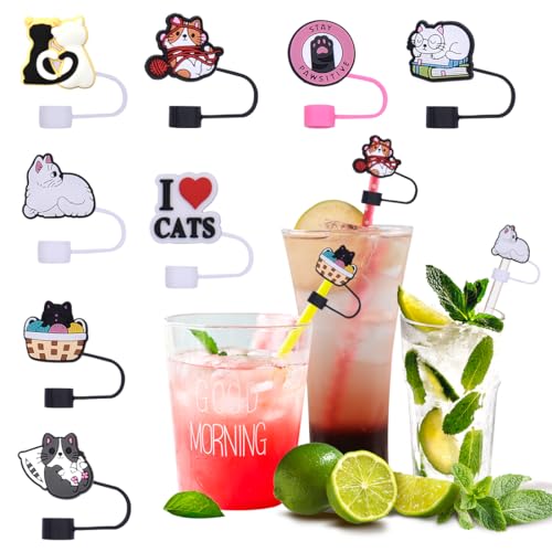 Voyyphixa 8Pcs Cute Cat Straw Cover Cap for Stanley Cup Silicone Covers Cap Cup Accessories Cat Dust-Proof Drinking Straw Reusable Straw Tips Lids Stanley Cup Straw Cover (Cat)