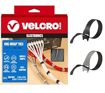 VELCRO Brand 150pk Cable Ties Value Pack, 8in | Reusable Wire Management and Cord Organizer | Ideal for Tech Enthusiasts