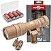 SureFire Mini Scoutlight Pro Tactical Light 500 Lumen Compact LED 340C Tan Bundle with 4 Extra CR123A Batteries and a Lightjunction Battery Case
