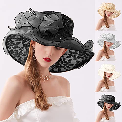 Derby Hats For Women 2022 Fashion Wide Brim Summer Hat Bridal Tea Party Wedding Hats 20S 50S Vintage Fascinator Hats #TOP1