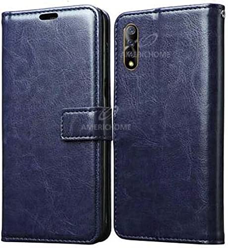 Image of Inside Rubber TPU with Card Pockets Magnetic Closure Protection Compatible with Vivo S1, Vivo Z1x (Blue)