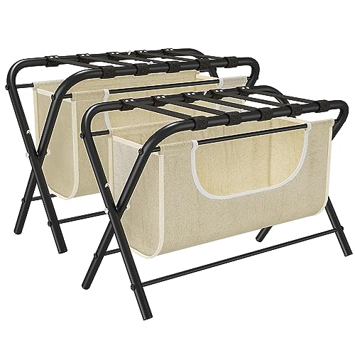 caktraie 2 Pack Luggage Rack with Laundry Bag,Guest Room Folding Suitcase Stands,Luggage Rack Shelf with Heavy Duty Nylon Belts,Dirty Clothes Storage