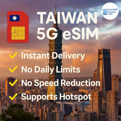 eSIM Taïwan 5G 30Go pour partager votre voyage connecté pendant 30 jours