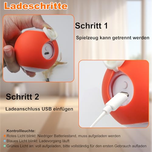 Gytera selbstrollender Ball Hund, Interaktives hundeball elektrisch LED hundespielzeug, smart Active Rolling Ball Hund mit USB-Kabel für Hunde Spielen für langeweile drinnen draußen