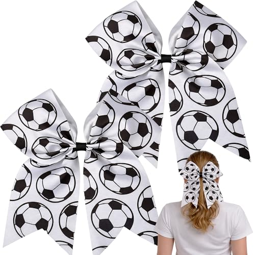 JazSwirl Soccer Bows for Girls Soccer Hair Bow with Black and White Soccer Pattern Soccer Hair Ties Soccer Ribbons for Hair Soccer Bow for Ponytail Soccer Sports Hair Accessories