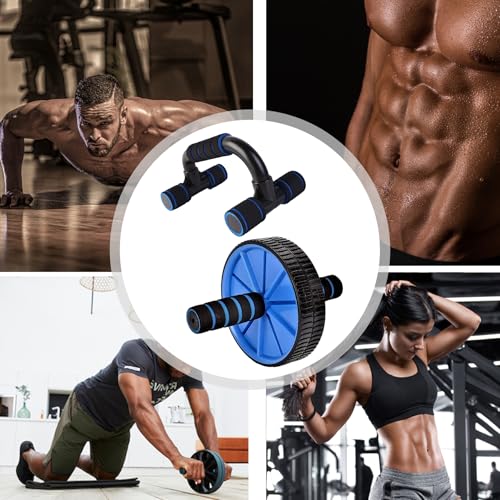 Manogyam Combo of Ab Wheel and Pushup Bar for Core Fitness | Fitness Equipment and Fitness Accessory Kit (Black, Blue) 5 51QTQPB9DrL