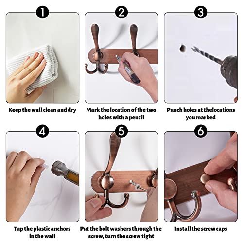 Wall Mounted Coat Rack Hook Of 2 Pack, 5 Tri Stainless Steel Heavy Duty Coat Hook Rack For Hanging Coats,Clothes,Jacket,Hats (Ancient Red) #TOP6