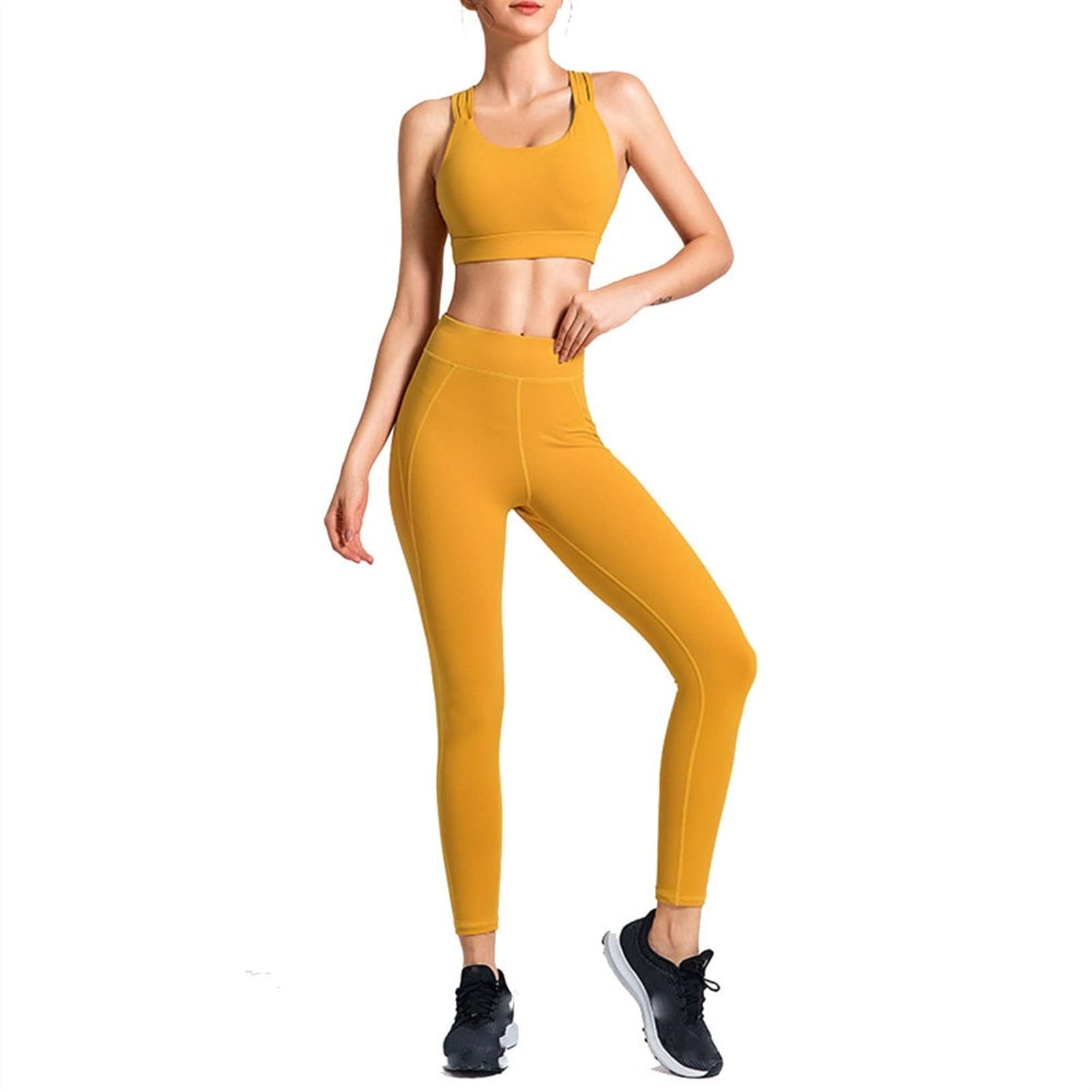 Strój do jogi damski fitness zestaw odzieży sportowej, 2-częściowy strój damski sportowy biustonosz joga legginsy zestaw trening fitness spodnie seksowne paski krzyż tył tank topy odzież siłownia bieganie trening najlepsze legginsy