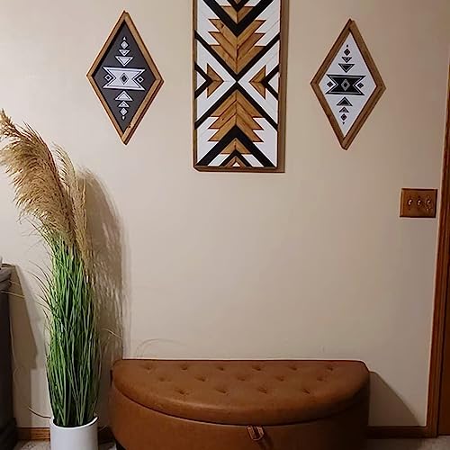 Flangairy Boho Aztec Wall Decor Farmhouse Living Room Corridor Brown Rectangle Wood Hanging Signs Bedroom Wall Decor Southwestern Modern Geometric Wall Art (Brown 32.3", Rectangle 1Pcs) #TOP5