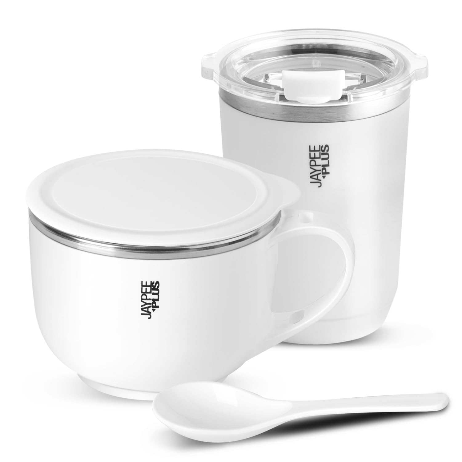 Jaypee Plus Sip & Savour Stainless Steel Souptok Snack Bowl & Coffee Mug Meal Soup Bowl with Lid & Spoon for Every Day Breakfast Meal, Poha, Cornflaks, Cereal & Coffee Or Tea, White-image-5