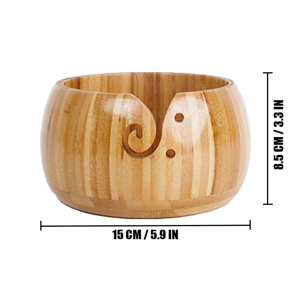 Handmade Wood Yarn Storage Bowl Knitting Crochet Accessories - Crafted Wooden Weaving Thread Bowl with Carved Holes and Drills Holes #3 - Image 3