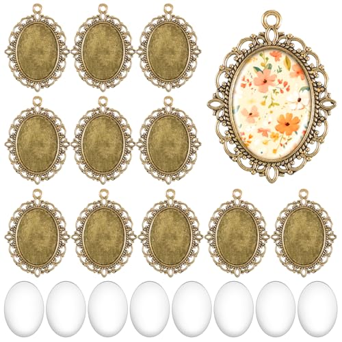 Aysatogc 60 Stück Anhänger mit Cabochons Schmuck Selber Machen Set 30 Sets Ovale Anhängerrohlinge Mit Durchsichtigen Cabochons für Memorial Foto Blanko Lünette zum Basteln Dusche Bräute