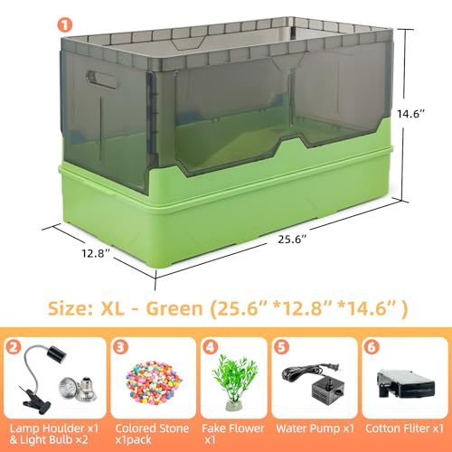 Turtle Habitat Tank Kit– Fresh Filtration, Waterplay Fun, Diverse Living, Heat Lamp, Water Pump and Convenient Water Changes in Turtle cage (Green, XL) - Thumbnail 2