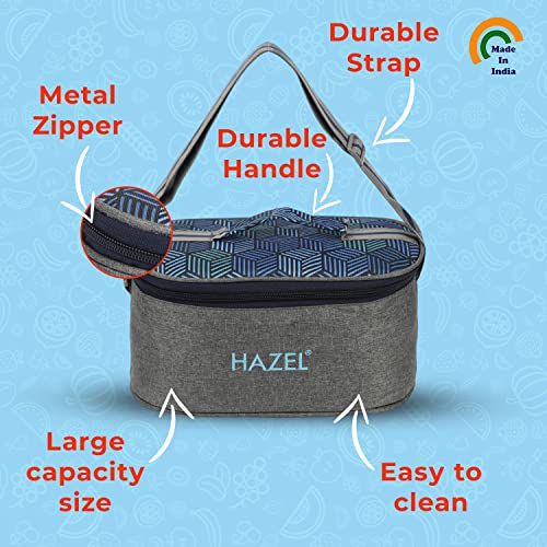 Image of HAZEL Lunch Bag for Office Men and Women | Lenght 28 cm x Height 13.5 cm with Shoulder Handle | Water Resistant Tiffin Bag for Kids to School | Tiffin Cover Bag Only, Flat Bag