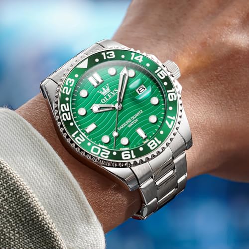 Image of OLEVS Watch Men Luxury Big Face Dress Easy Read Mens Watches with Date Waterproof Luminous Stainless Steel Watches for Men Business Fashion Analog Quartz Men's Wrist Watches Rotatable Bezel Men Watch